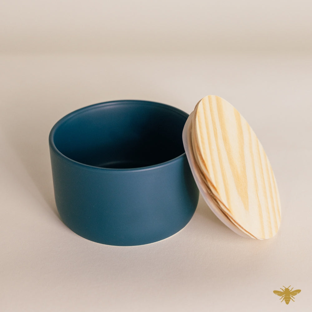 Navy 3-Wick Ceramic Jar