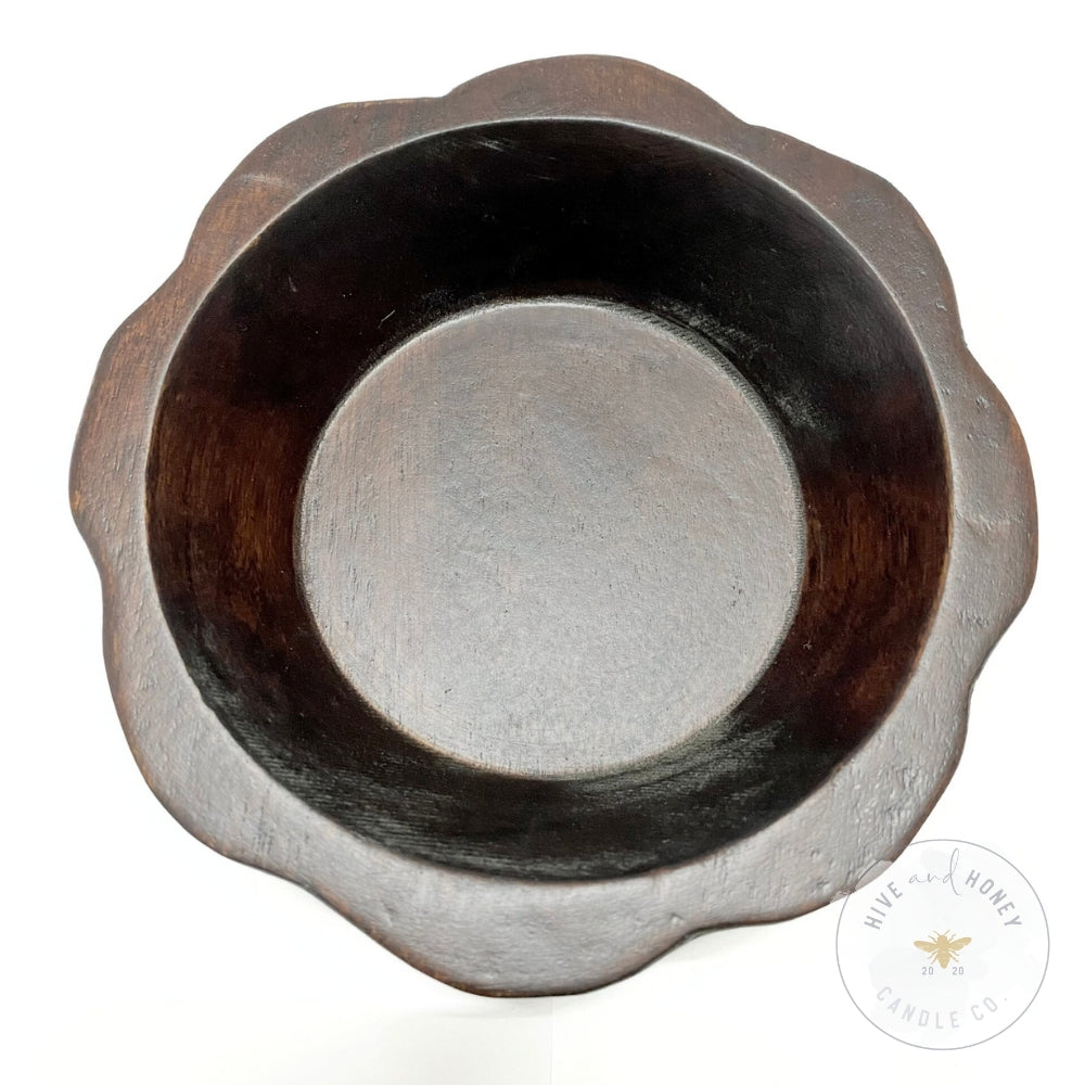 Acacia Wood | Round Floral Bowl - Brown