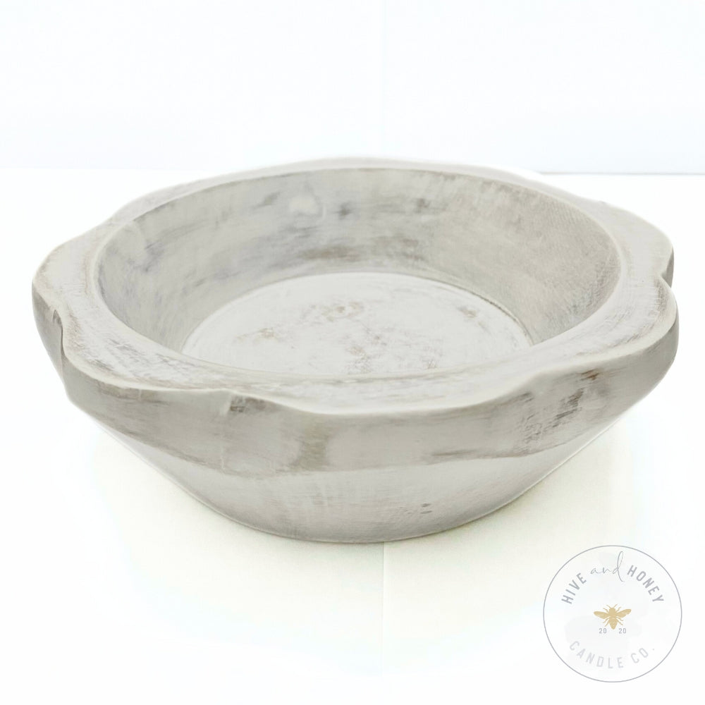 Acacia Wood | Round Floral Bowl - White