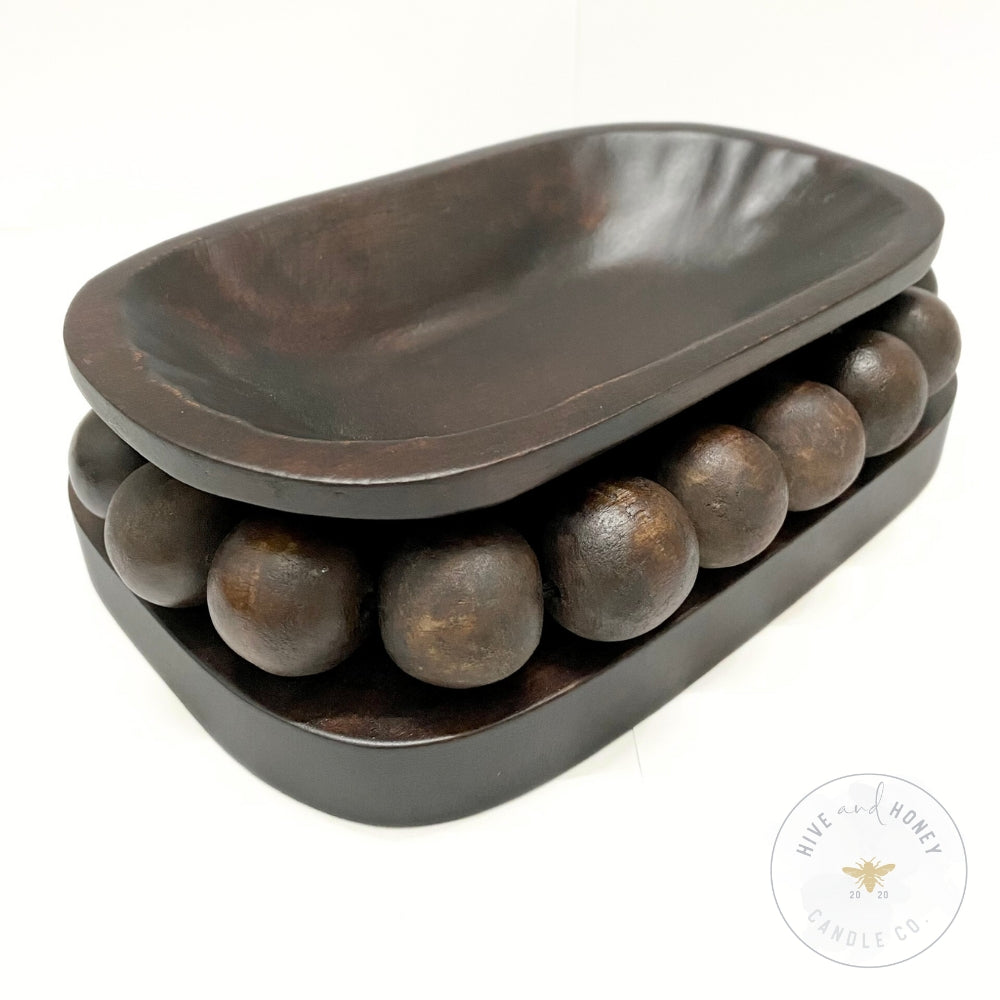 Acacia Wood | Large Oval Beaded Bowl - Brown