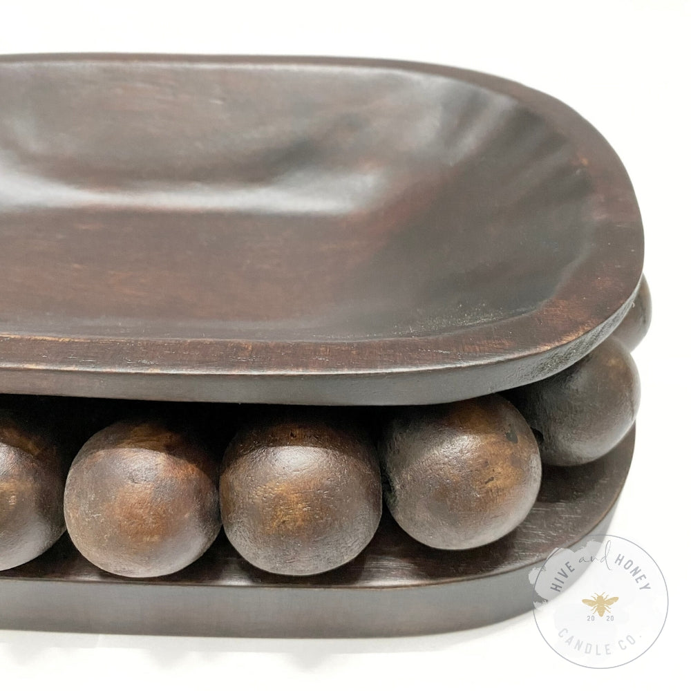 Acacia Wood | Large Oval Beaded Bowl - Brown