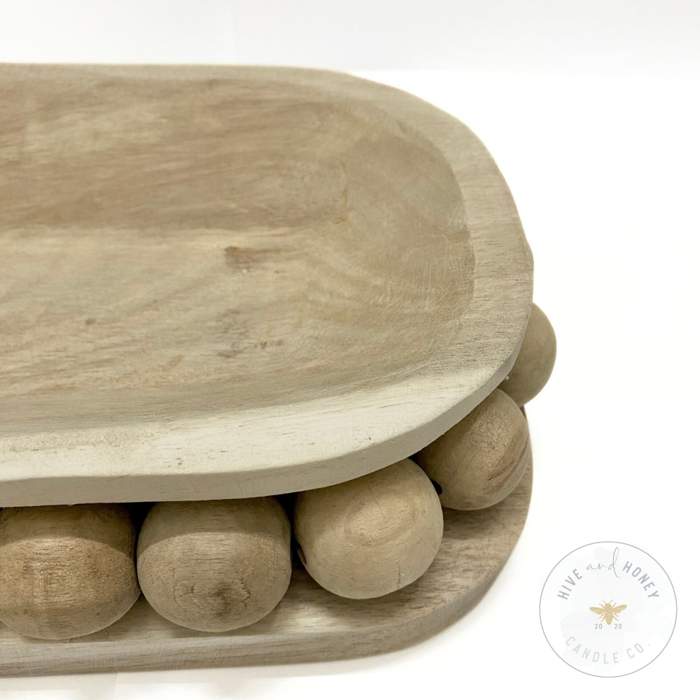 Acacia Wood | Large Oval Beaded Bowl - Natural