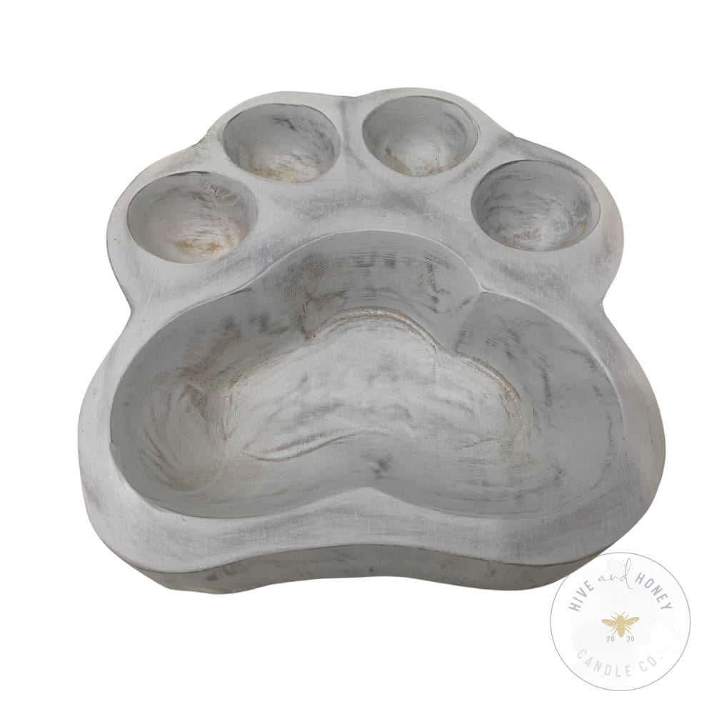 Acacia Wood | Paw Print Bowl - White