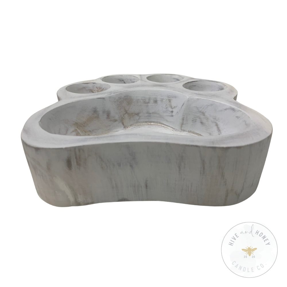 Acacia Wood | Paw Print Bowl - White