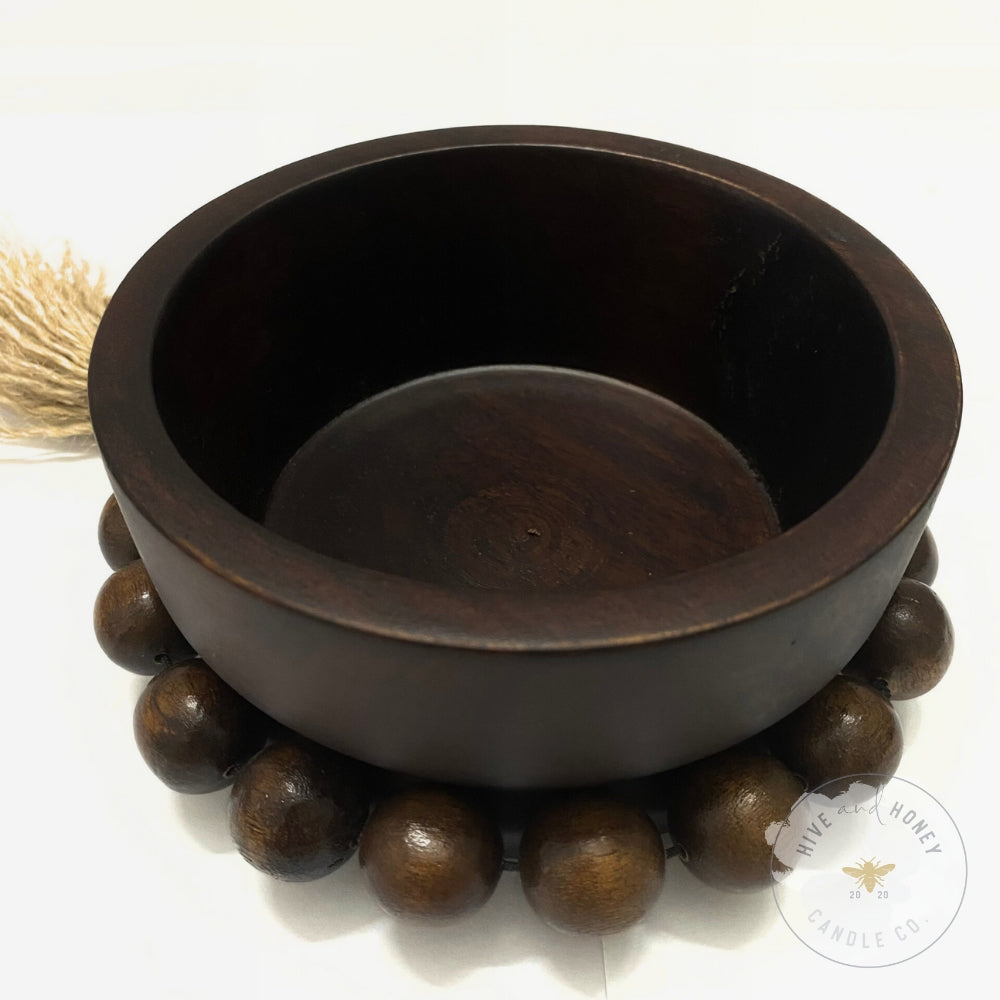 Acacia Wood | Round Mini Beaded Bowl - Brown