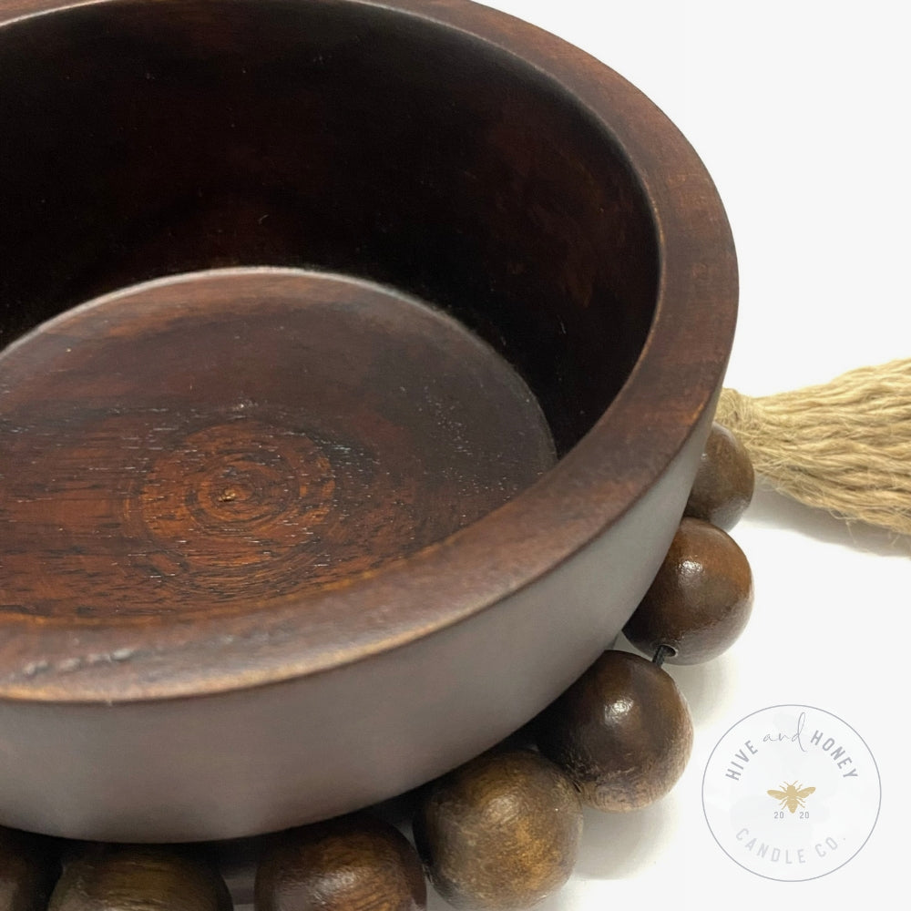 Acacia Wood | Round Mini Beaded Bowl - Brown