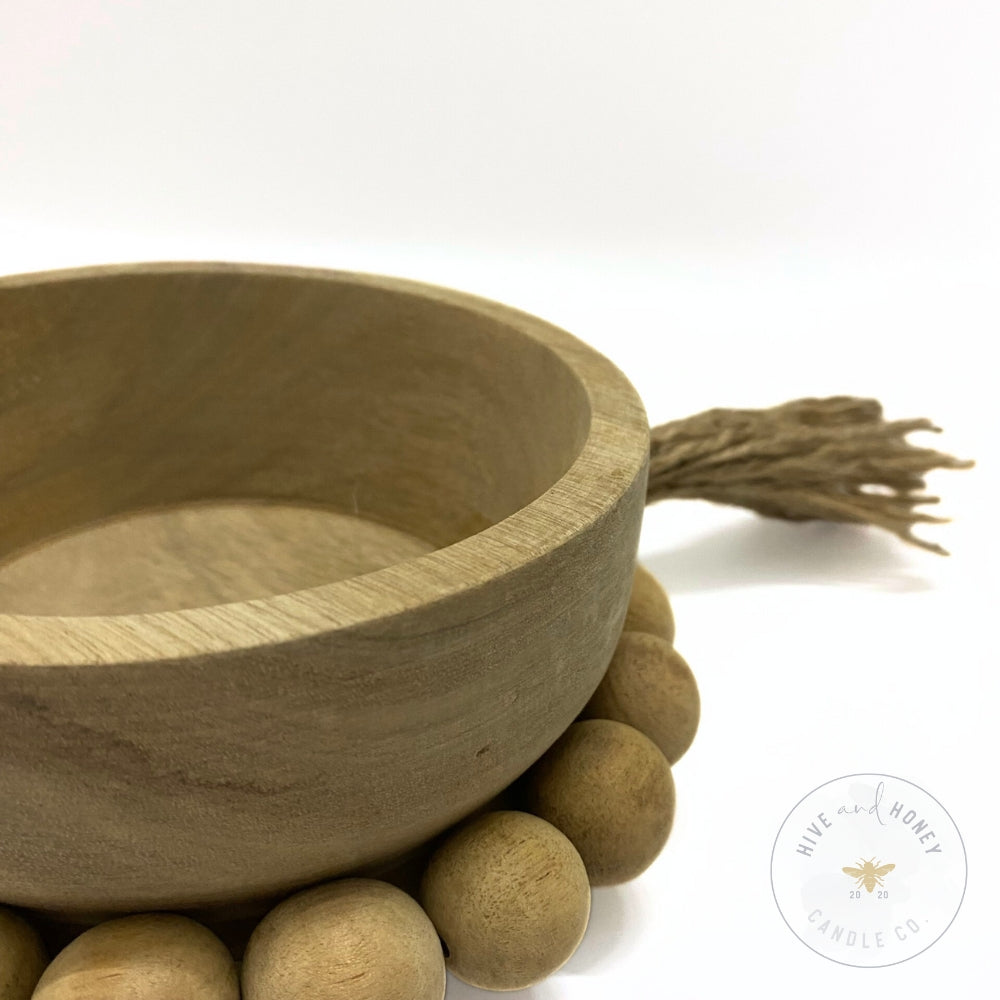 Acacia Wood | Round Mini Beaded Bowl - Natural