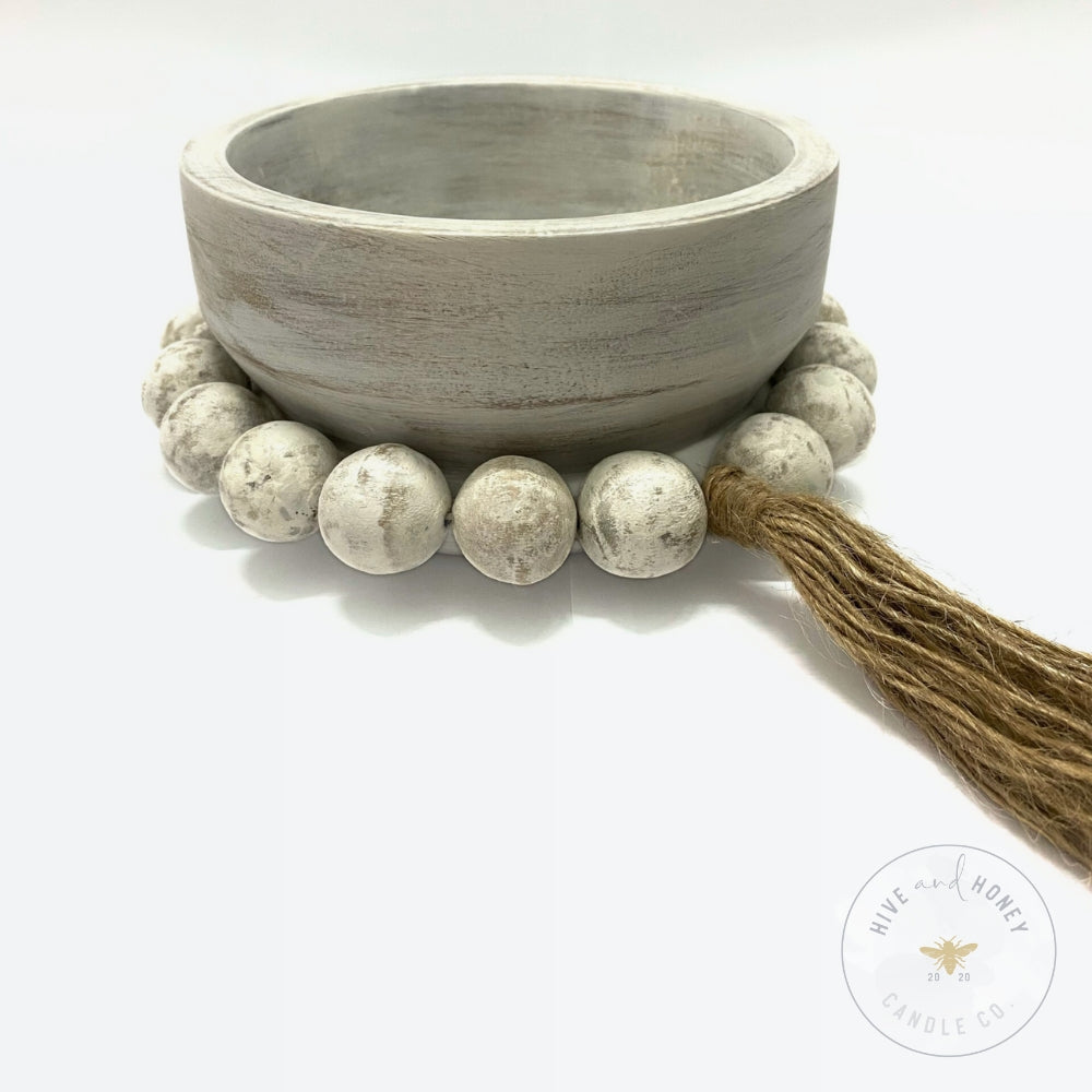 Acacia Wood | Round Mini Beaded Bowl - White