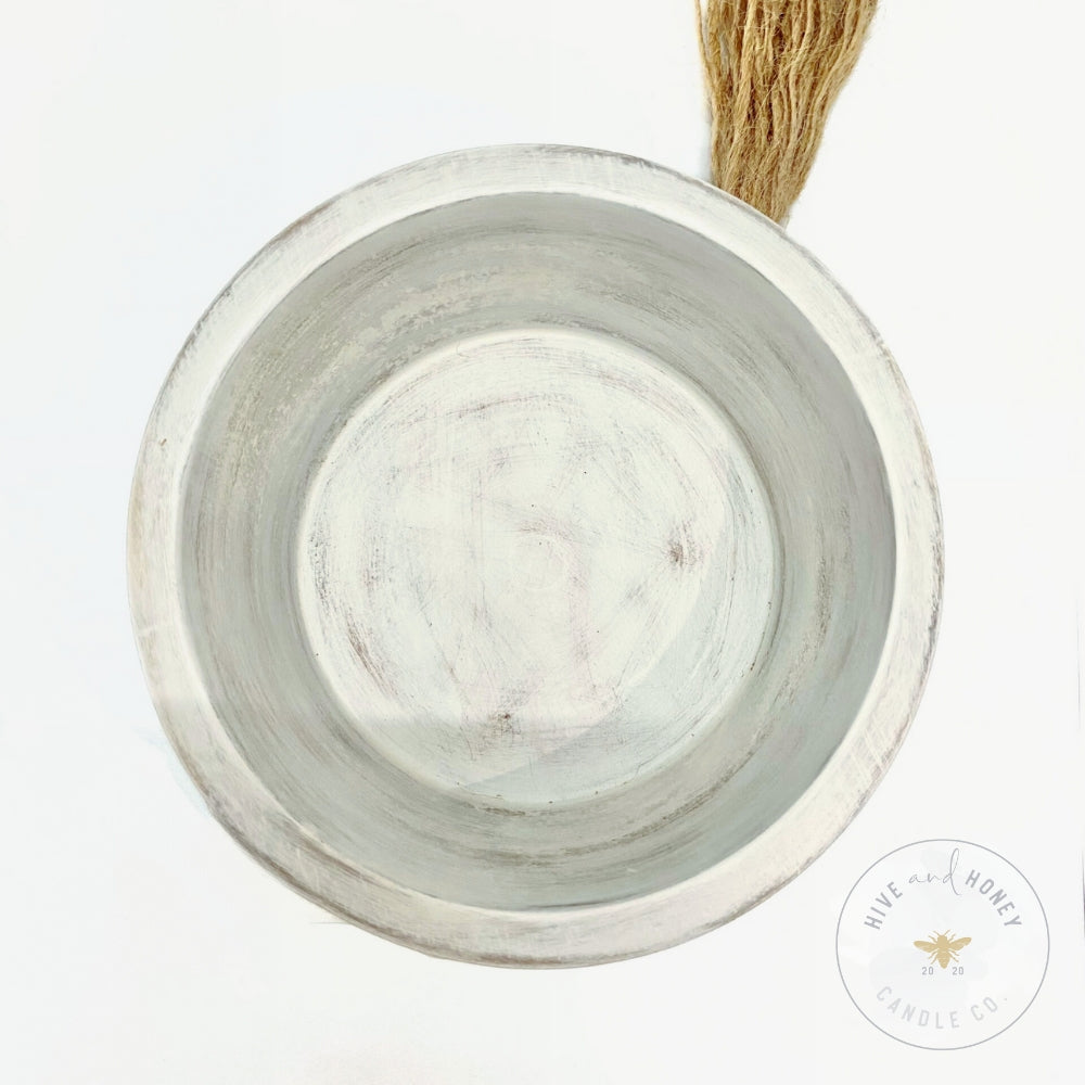 Acacia Wood | Round Mini Beaded Bowl - White