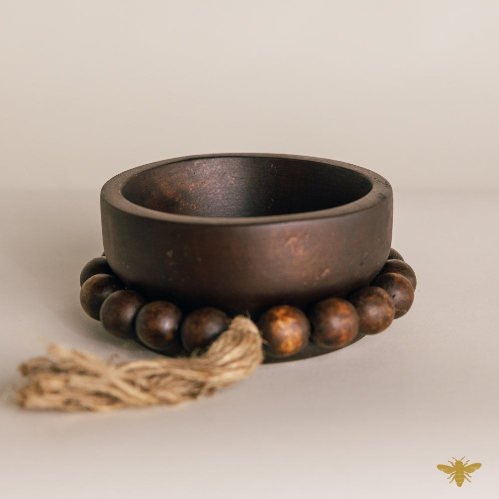 Acacia Wood Bowls | Round Mini Beaded Dough Bowl - Brown