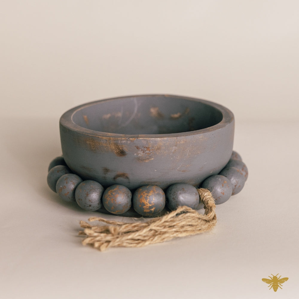 Acacia Wood Bowls | Round Mini Beaded Dough Bowl - Gray