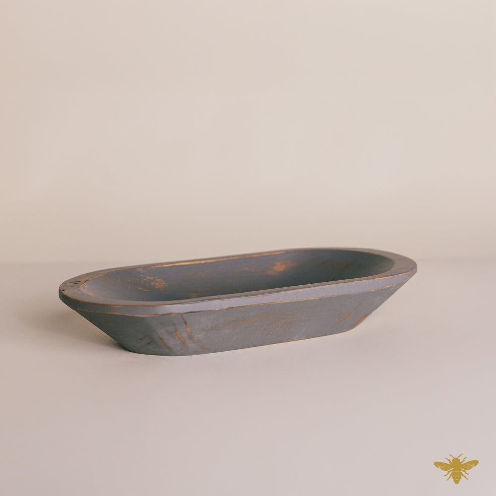 Acacia Wood Bowls | Large Oval Dough Bowl - Gray