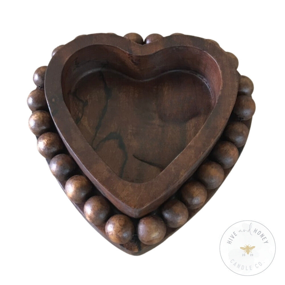 Acacia Wood | Beaded Heart Bowl - Brown