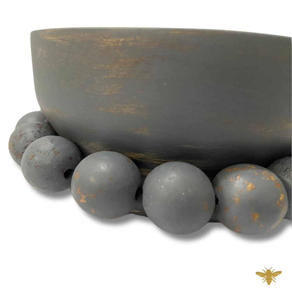 Acacia Wood | Round Mini Beaded Bowl - Gray (NEW)