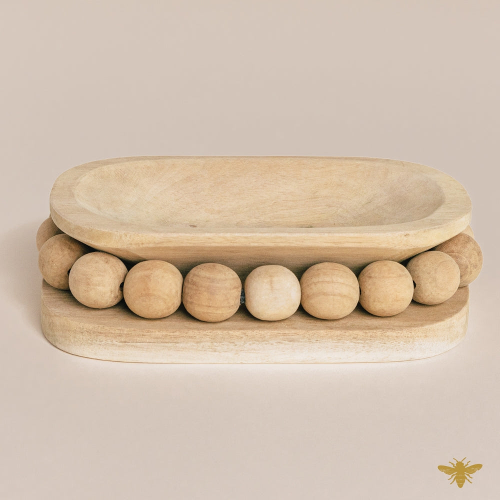 Acacia Wood Bowls | Large Oval Beaded Dough Bowl - Natural