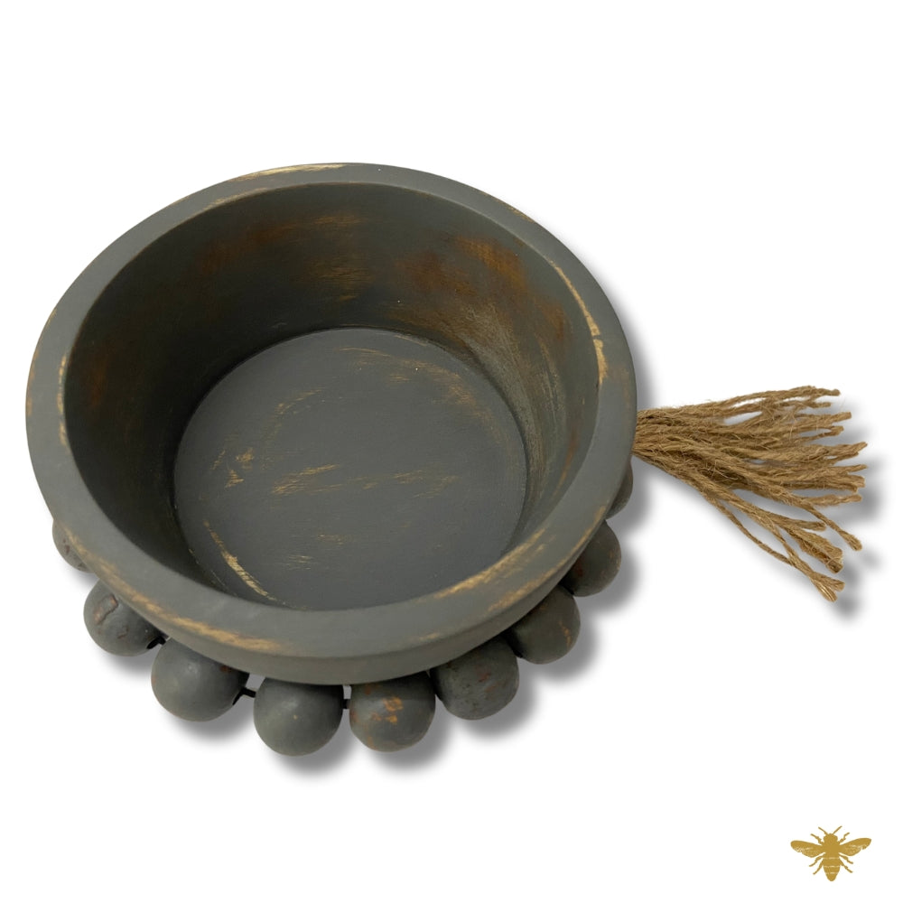 Acacia Wood | Round Mini Beaded Bowl - Gray (NEW)