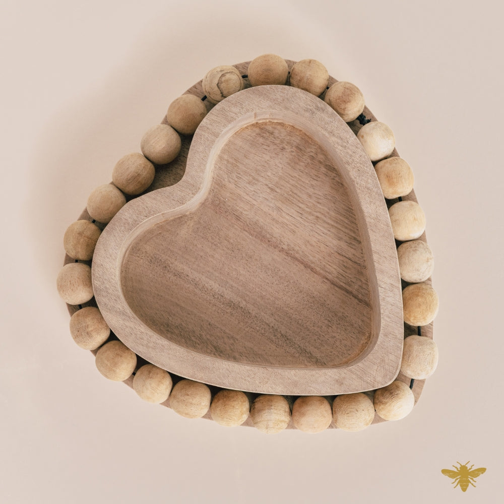 Acacia Wood Bowls | Beaded Heart Dough Bowl - Natural