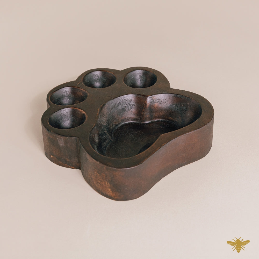 Acacia Wood Bowls | Paw Print Dough Bowl - Brown