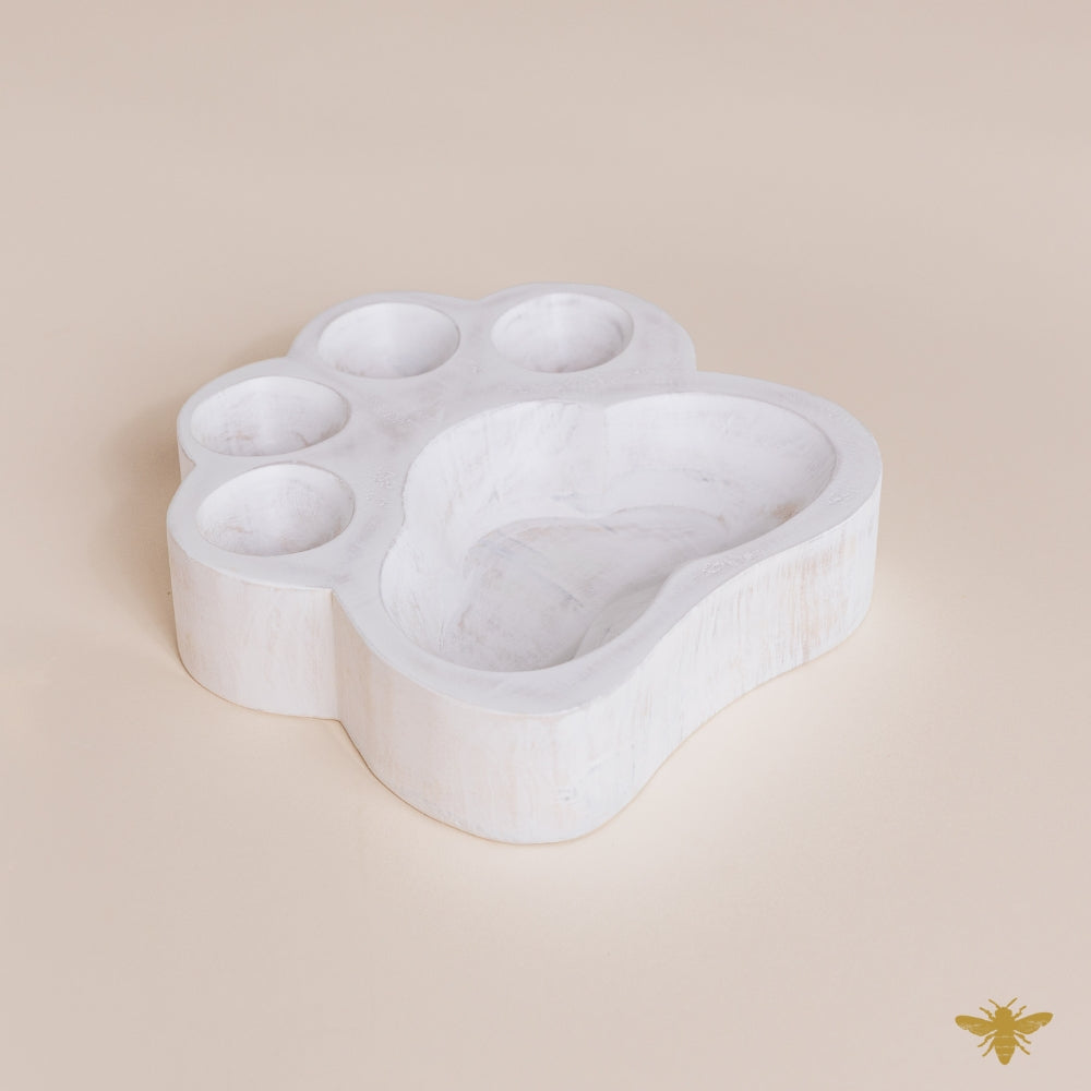 Acacia Wood Bowls | Paw Print Dough Bowl - White