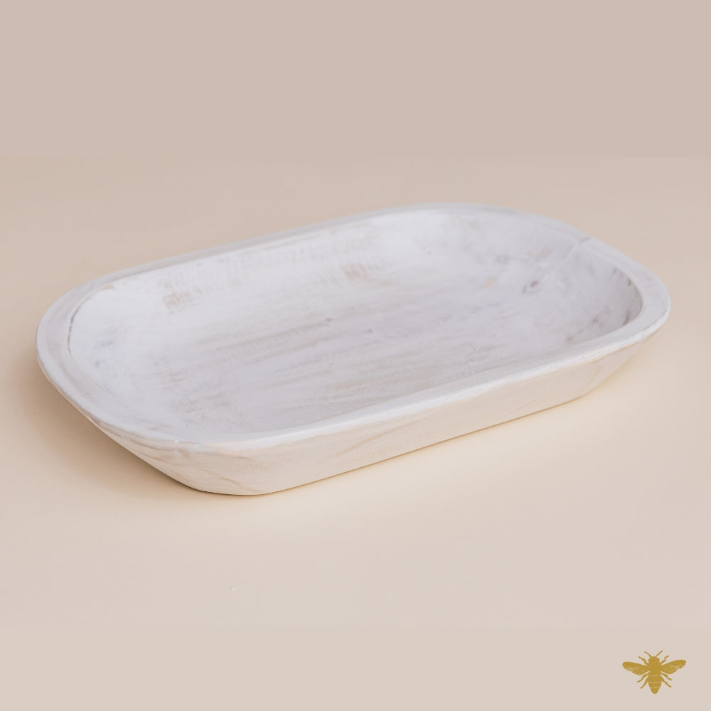 Acacia Wood Bowls | Large Platter Dough Bowl - White