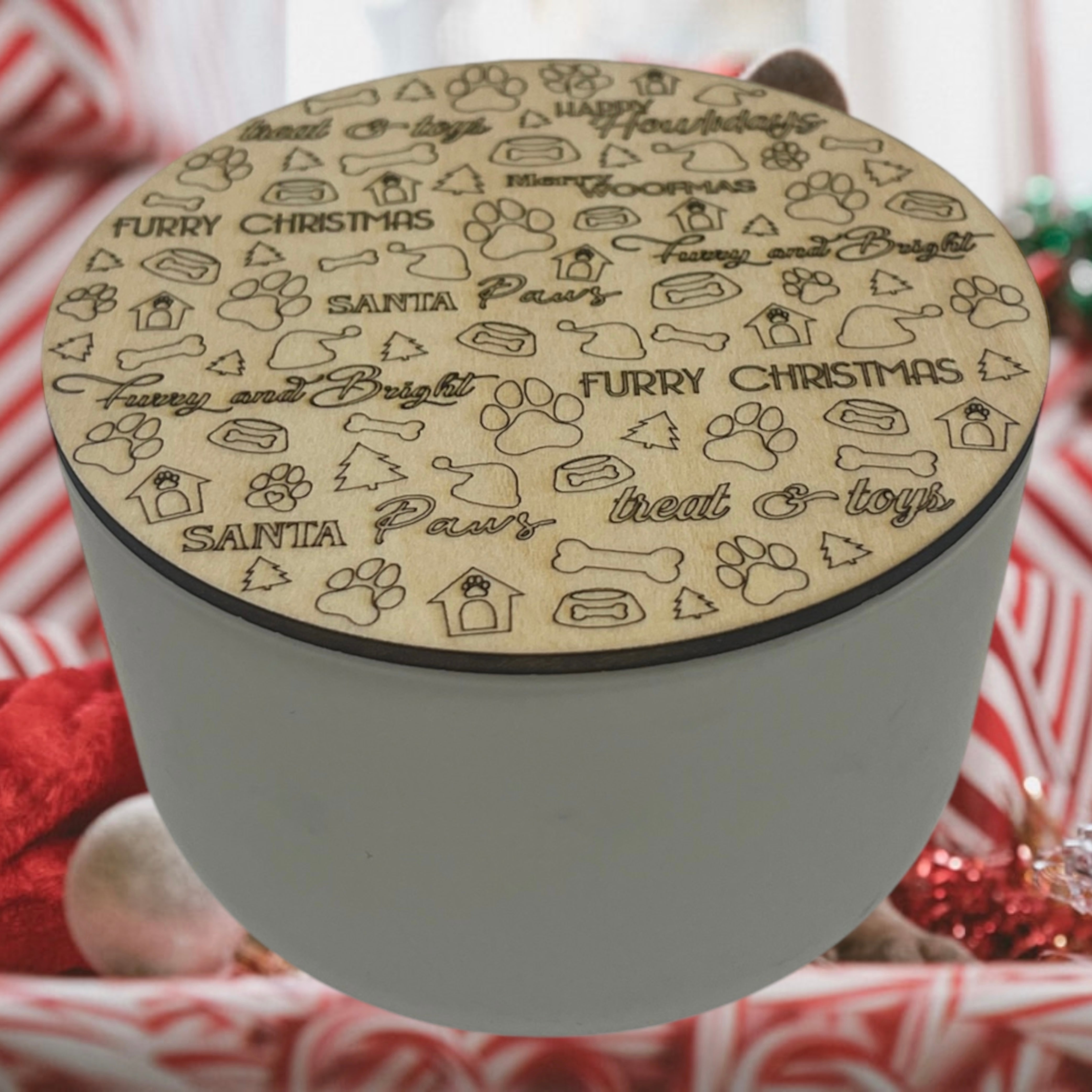 Festive FURRY CHRISTMAS Dust Covers/Lids - SET OF 12