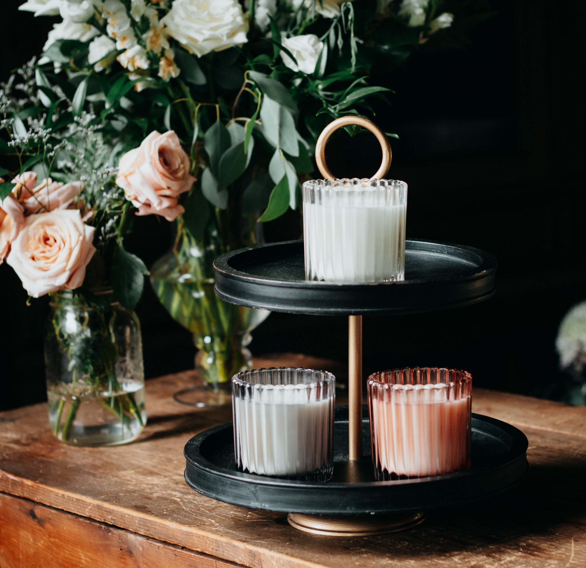 8 oz Ribbed Pink Candle Glass