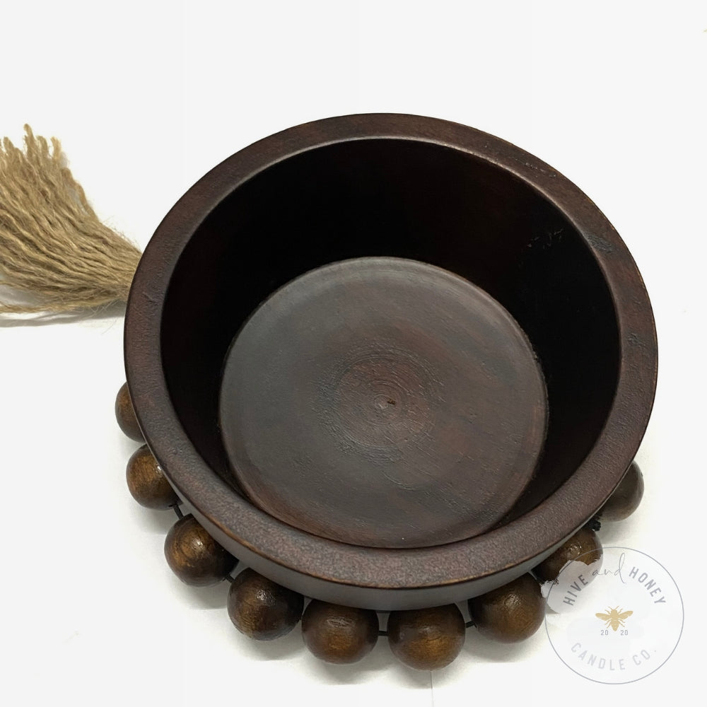 Acacia Wood | Round Mini Beaded Bowl - Brown