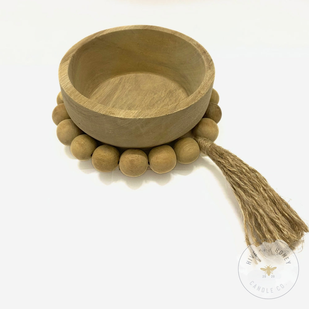 Acacia Wood | Round Mini Beaded Bowl - Natural