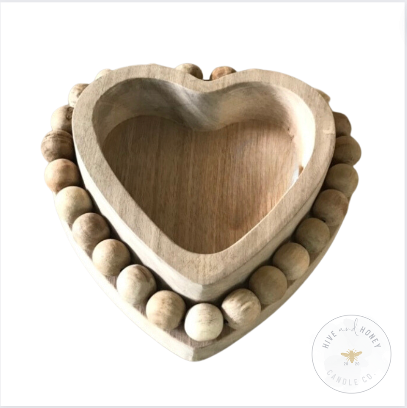 Acacia Wood | Beaded Heart Bowl - Natural