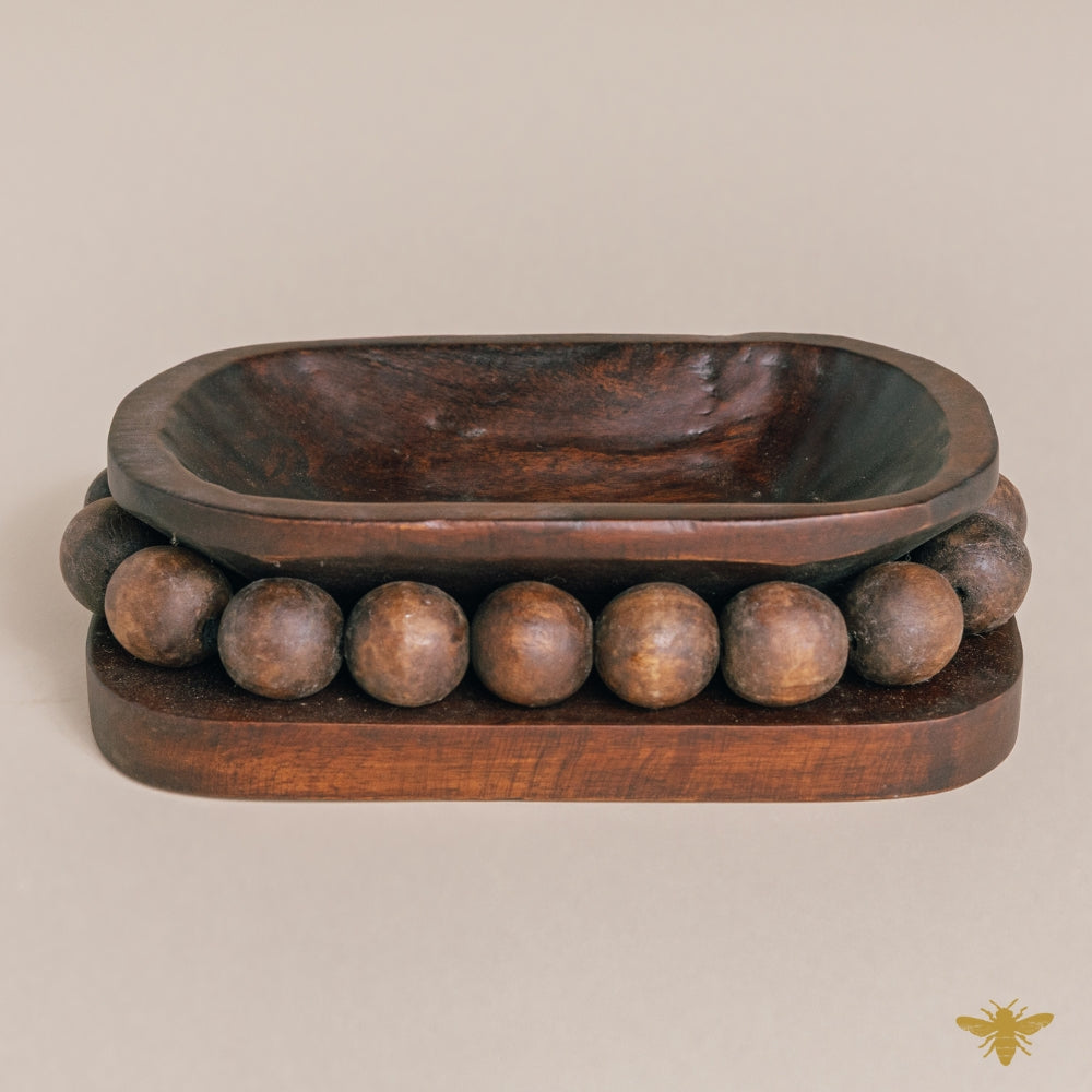 Acacia Wood Bowls | Large Oval Beaded Dough Bowl - Brown