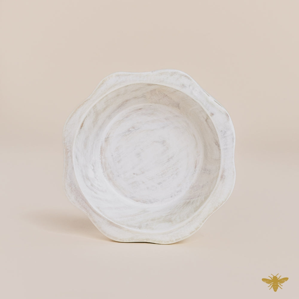 Acacia Wood Bowls | Round Floral Dough Bowl - White