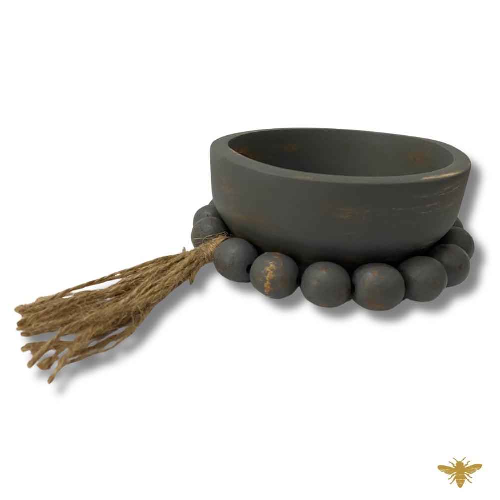 Acacia Wood | Round Mini Beaded Bowl - Gray (NEW)