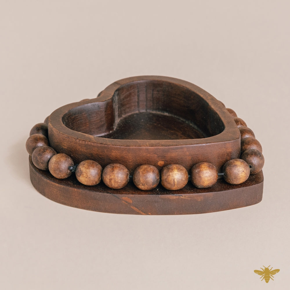Acacia Wood Bowls | Beaded Heart Dough Bowl - Brown