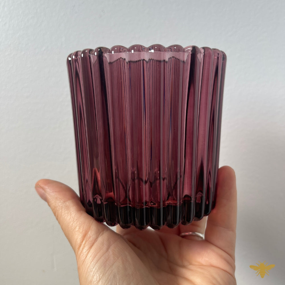 8 oz Ribbed Plum Candle Glass